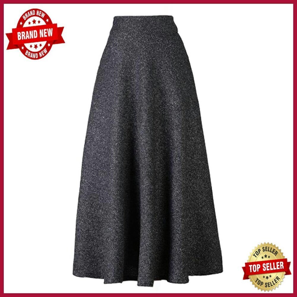 Winter Maxi Skirt with Pockets High Elastic Waist A-Line Long